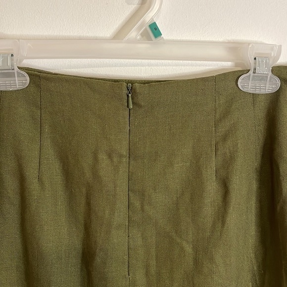 Bill Blass 100% Linen Pencil Skirt 10 Olive Green Mid Slit Blassport - Picture 7 of 12